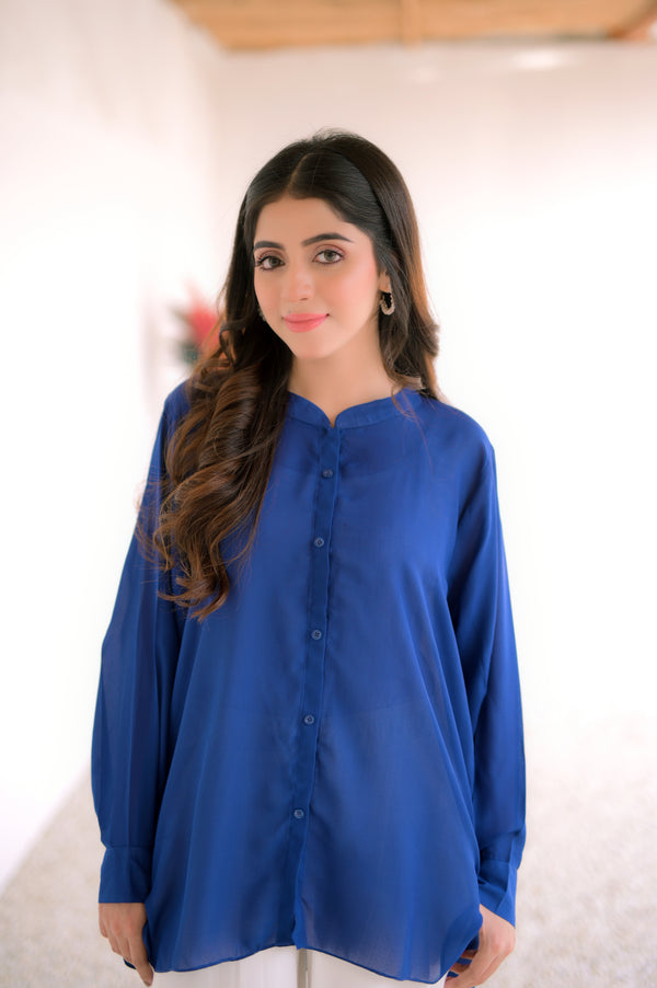 Stylish Blue Button-Down Shirt | Stitched - 1 Piece | Shirt